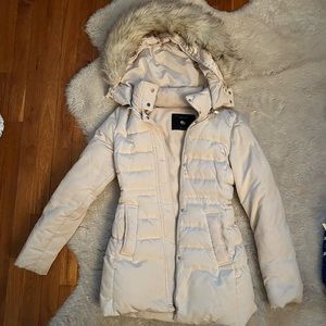 Zara cream color down jacket with removable faux fur hood